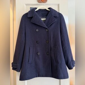 Vintage Eddie BauerNavy Blue Wool Pea Coat Nautical Buttons Fully Lined